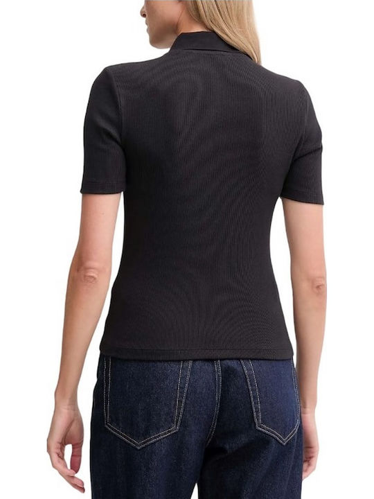 Damen Polo Bluse Kurzärmelig Schwarz