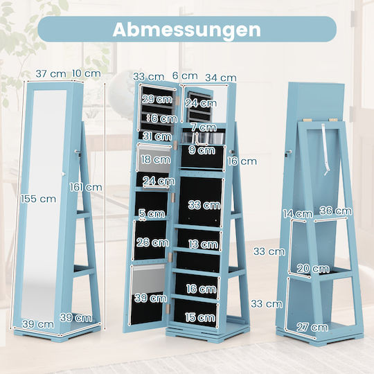 Costway Oglindă De Podea Cu Cadru Din Lemn Albastru 161x39cm