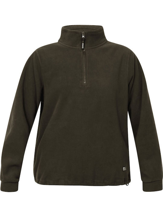Winter Women's Fleece Long Sleeve Blouse with Neckline with Zipper Green