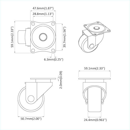 vidaXL Ροδάκι Επίπλου Ασημί 60x60x50cm 2τμχ