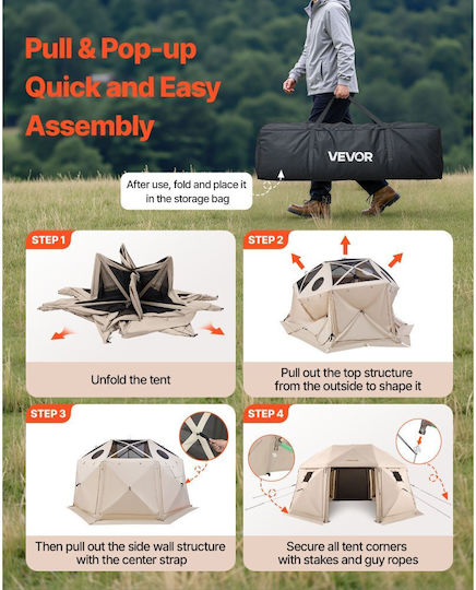 Vevor Camping Tent Beige 3 Seasons For 15 People 457x457cm