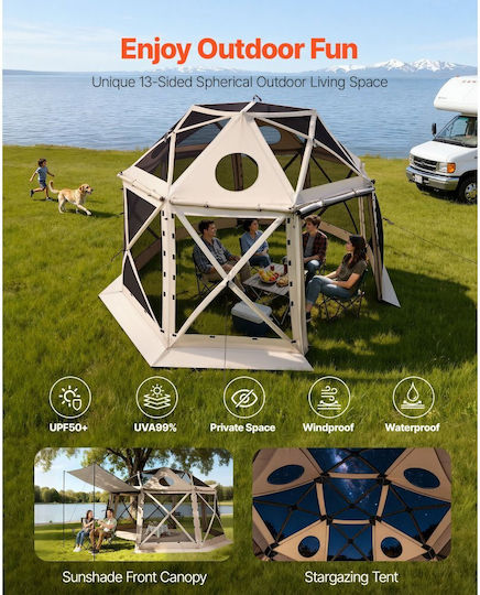 Vevor Camping Tent Geodesic Beige with Double Cloth 3 Seasons for 10 People 360x360x226cm