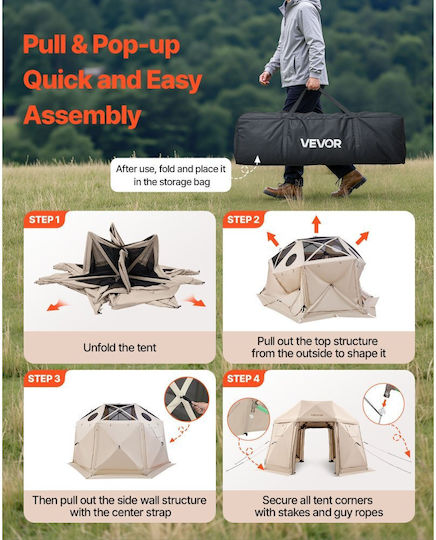 Vevor Camping Tent Geodesic Beige with Double Cloth 3 Seasons for 10 People 360x360x226cm