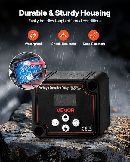 Vevor 12v 140 Amp Dual Battery Isolation Kit Manual Automatic Relay Vsr Voltage Sensitive Voltmeter Lcd Display Smart Battery Isolator Compatible Lead Acid Batteries Utv Atv