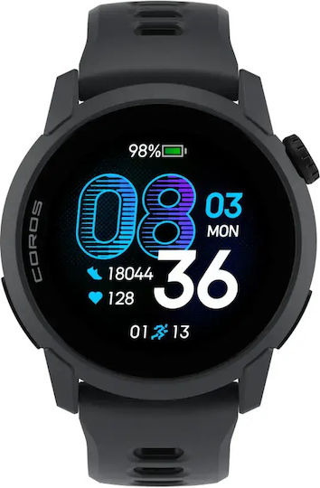 Coros Pace 4 43mm Waterproof Smartwatch with Heart Rate Monitor (Black Silicone Strap)