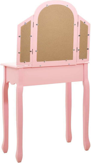 Bodenstehende Schminktisch Schlafzimmer Holz Rosa mit Spiegel & Hocker 65x36x128cm