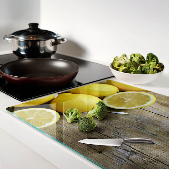 Glas Schneidefläche Für Küchen Schneidebrett Mit Zitronen Design Auf Holz 80x52 Cm