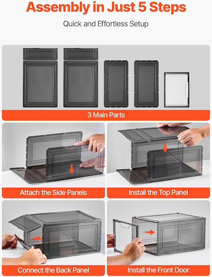 Vevor Plastic Storage Box with Lid Transparent 34x24x18cm 6pcs