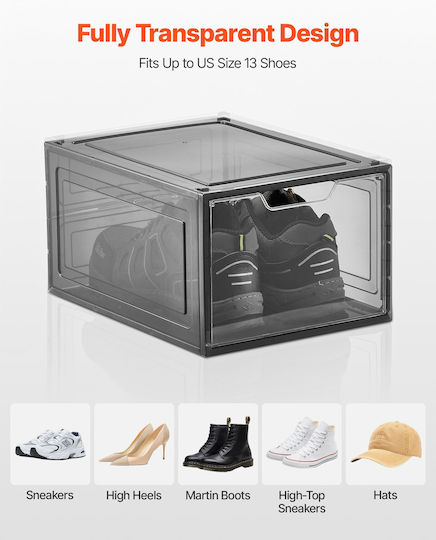 Vevor Plastic Storage Box with Lid Transparent 34x24x18cm 6pcs