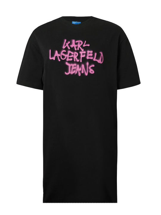 Καλοκαιρινό Mini T-shirt Φόρεμα Μαυρο- Φουξια