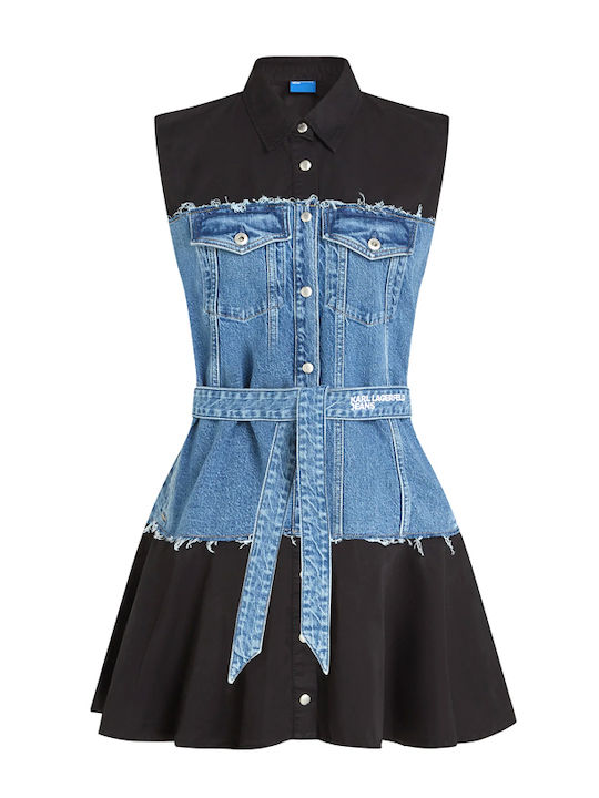 Summer Mini Shirt Dress Denim Black Blue