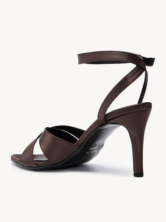 Braune Damen Sandalen mit Satin Dünne Riemen