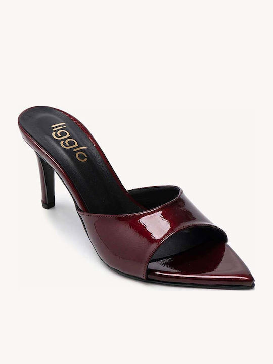 Burgundy Patent Leather Mules Made In Greece Kitten Heel