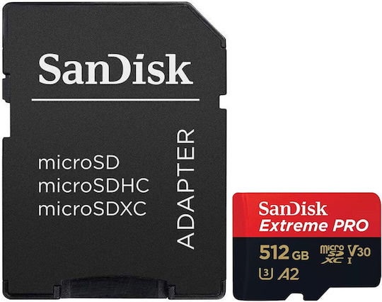 Sandisk Extreme Pro microSDXC 512GB U3 V30 A2 UHS-I 200MB/s με αντάπτορα