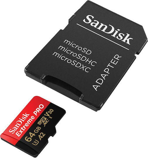 Sandisk Extreme Pro microSDXC 64GB U3 V30 A2 UHS-I 200MB/s с адаптер