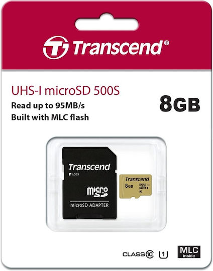 Transcend 500S microSDHC 8GB U1 UHS-I 95MB/s Memory Card with Adapter