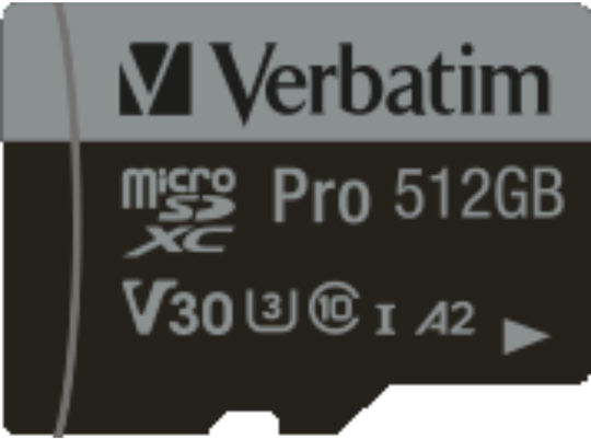 Verbatim Pro microSDXC 512GB Klasse 10 U3 V10 A2 UHS-I mit Adapter