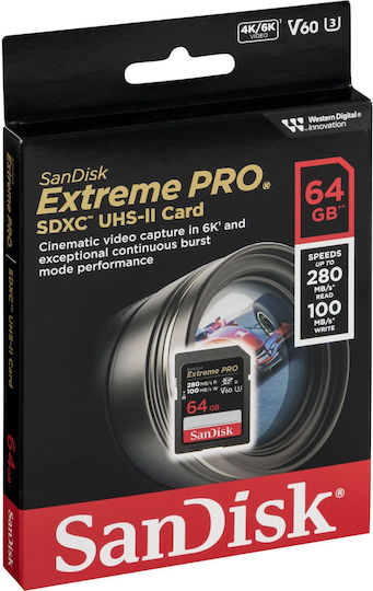 Sandisk Extreme Pro SDXC 64GB U3 V60 UHS-II 280MB/s