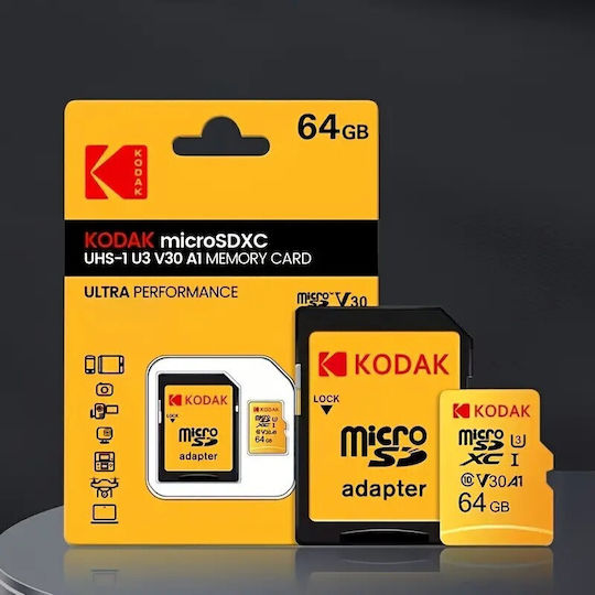 Kodak Ultra Performance microSDXC 64GB U3 V30 A1 UHS-III 95MB/s με αντάπτορα