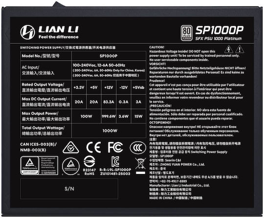 SP1000P ATX3.1 1000W Negru Sursă de Alimentare Calculator Complet modular 80 Plus Platinum