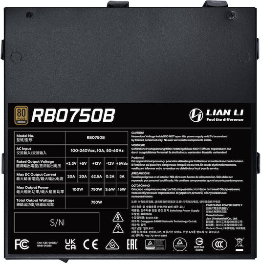 Lian Li 750W Μαύρο Τροφοδοτικό Υπολογιστή Semi Modular 80 Plus Bronze (G9P.RB0750B.B000.EU)