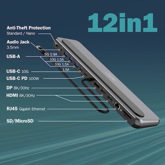 Digitus USB-C Docking Station με DisplayPort 4K PD Ethernet Γκρι (DA-70919)