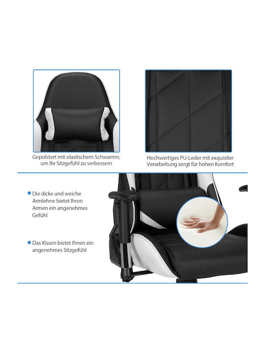 Costway CB10299WH Καρέκλα Gaming Δερματίνης με Ρυθμιζόμενα Μπράτσα Λευκή
