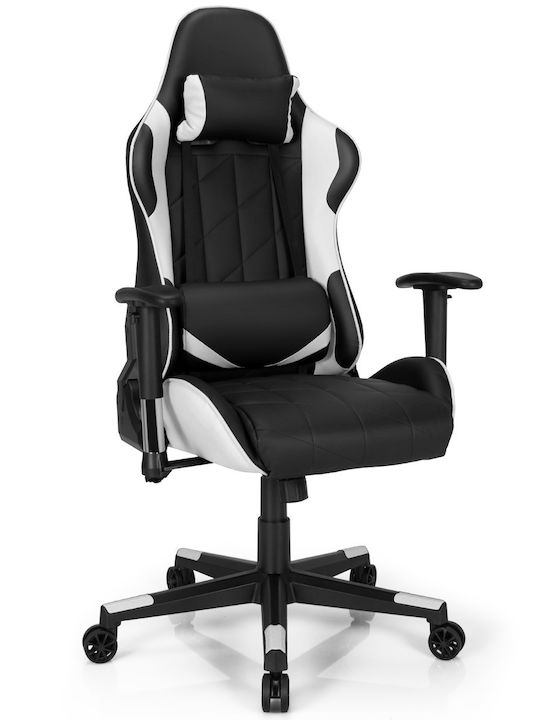 Costway CB10299WH Καρέκλα Gaming Δερματίνης με Ρυθμιζόμενα Μπράτσα Λευκή