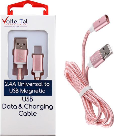 Volte-Tel Geflochtenes Magnetisches USB 2.0 zu micro USB Kabel Rosa 1m 8228308 1 Stück
