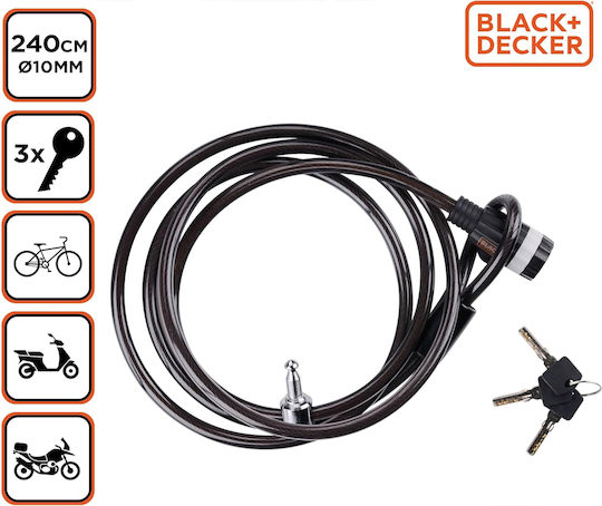 Black & Decker 240cm Motorcycle Chain Lock Motorcycle Chain Lock with 10mm Pin in Black