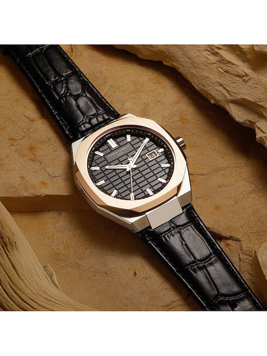 Pierre Cardin Ceas Bărbați 42mm Baterie Cu Curea Din Piele Neagră