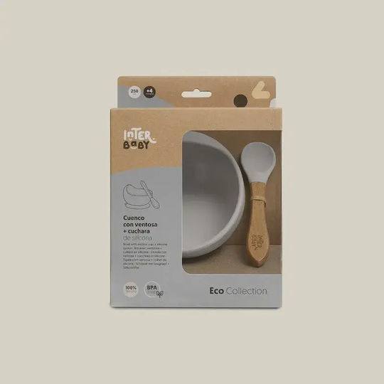 Interbaby Set Essgeschirr aus Silikon mit rutschfester Basis Gray 3Stück