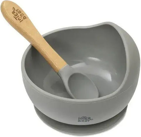 Interbaby Set Essgeschirr aus Silikon mit rutschfester Basis Gray 3Stück