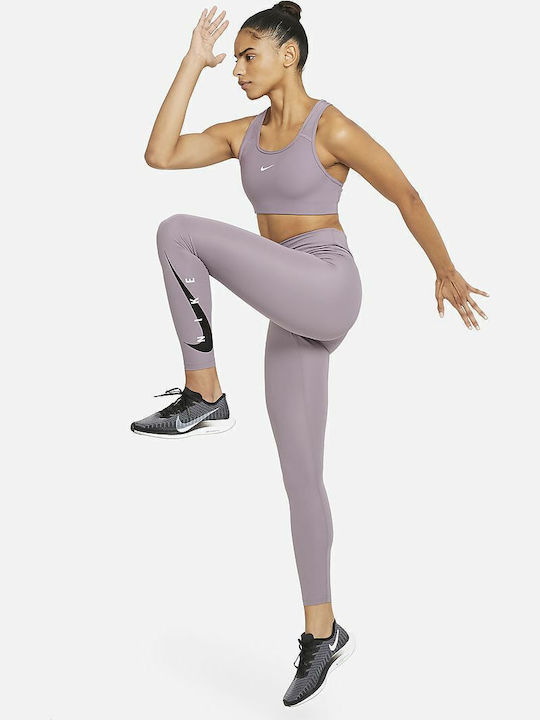 Dri-Fit Swoosh Running Γυναικείο Cropped Κολάν Ψηλόμεσο Μωβ
