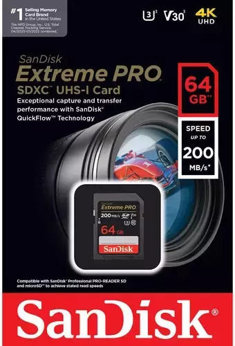 Sandisk Extreme Pro SecureDigital SDXC 64GB U3 V30 UHS-I 200MB/s