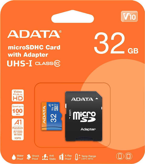 Adata Premier microSDHC 32GB U1 V10 A1 UHS-I 85MB/s με αντάπτορα