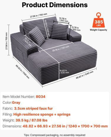 Vielseitiger Sitzsack & Pouf Bett Grau 170x124x70cm