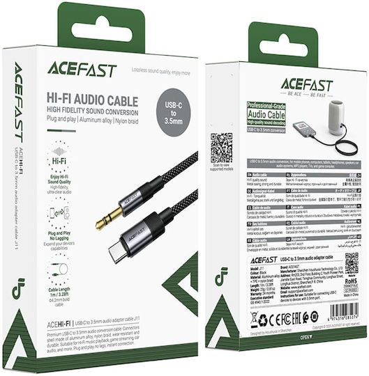 Acefast Braided USB 2.0 Cable USB-C male - 3.5mm Black 1m