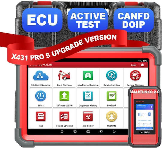 Tester Auto Profesional Launch X431 Pro 5 Smart Link Ecran 10.1 Inch Android 10.0 4gb Ram + 64gb Stocare Codare Ecu Control Bidirecțional Diagnoză Multimarcă 39+ Funcții Speciale Adas Canfd Doip Baterie 7000 Mah