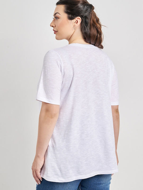 Bluza Damă Bumbac Mâneci Scurte Albă