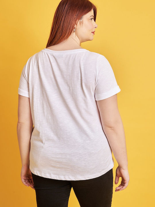Bluza Damă Bumbac Mâneci Scurte Albă