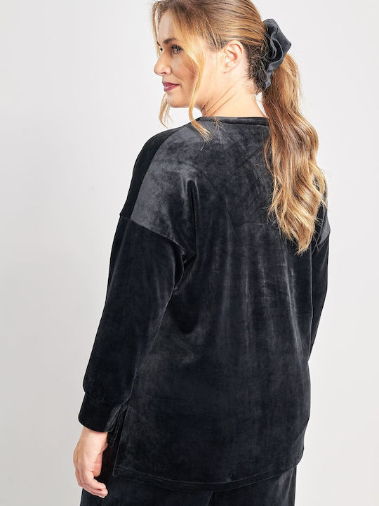 Bluza Damă Catifea Mânecă Lungă Neagră