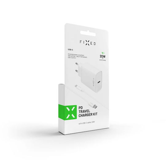 Fixed Φορτιστής με 2 Θύρες USB-A και Καλώδιο USB-C 20W Power Delivery Λευκός (FIXC20-CC-WH)