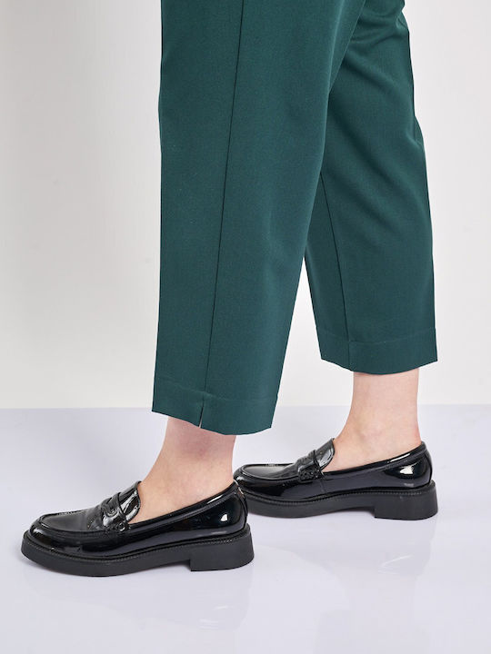 Dama Tesatura Capri Pantaloni cu Elastic cu Croială Normală Verde