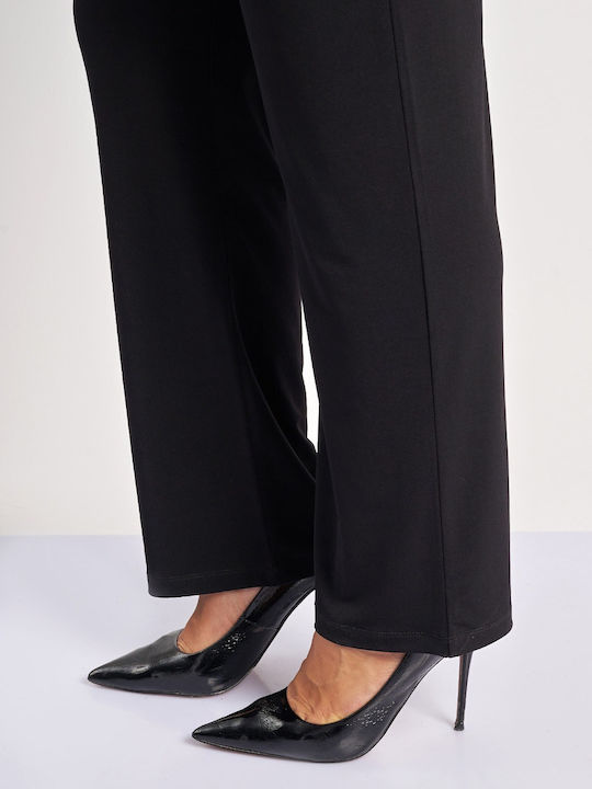 Dama Tesatura Pantaloni cu Elastic cu Croială Dreaptă Negru