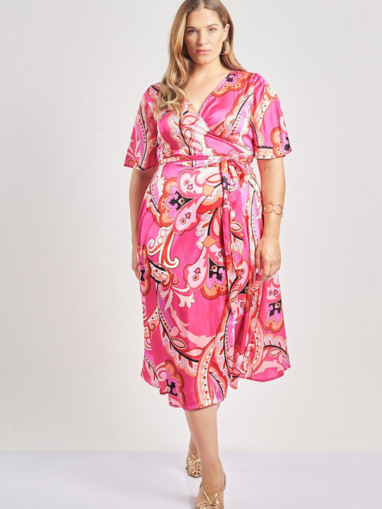Rochie De Vară Pentru Femei Midi De Seară Satin Wrap-Around Imprimeu