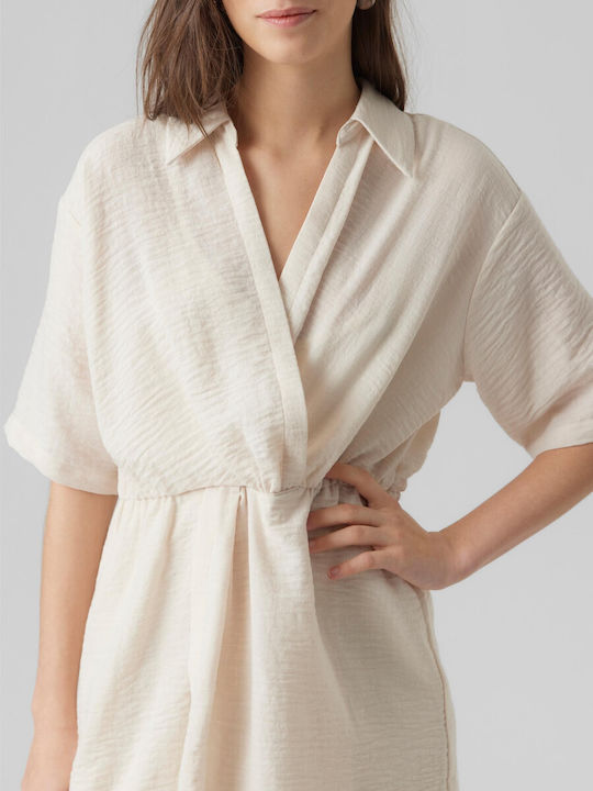 Summer Mini Shirt Dress Wrap Beige