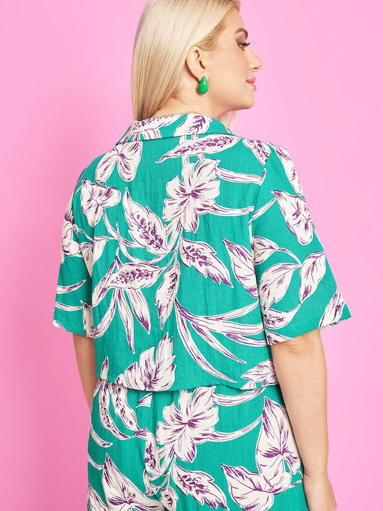 Дълъг ръкав Женска Лен Риза Floral Флорален