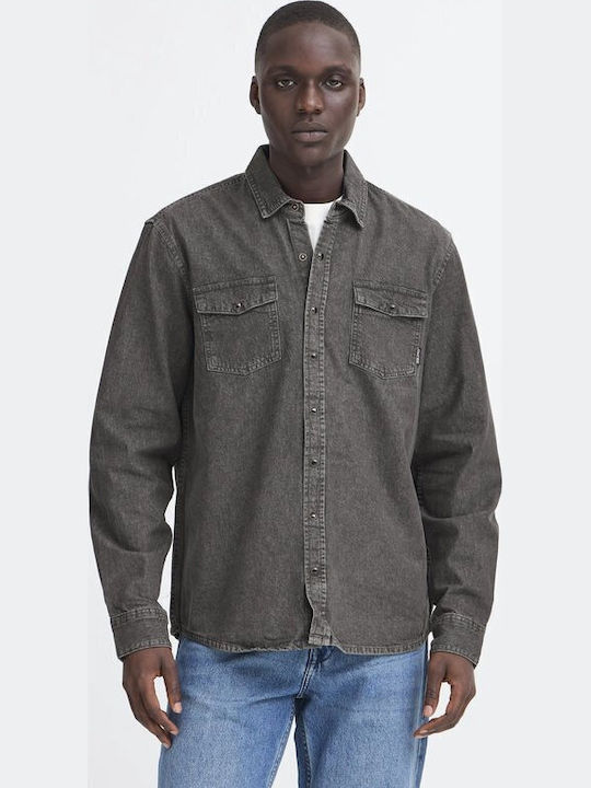 Long Sleeve Denim Shirt in Regular Fit Grey/Black