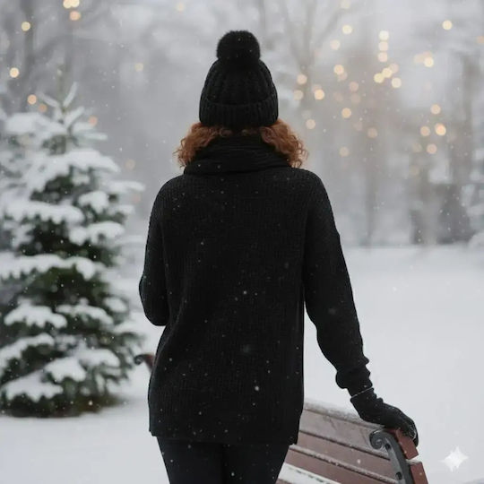 Beanie Γυναικείος Σκούφος Πλεκτός σε Μαύρο χρώμα